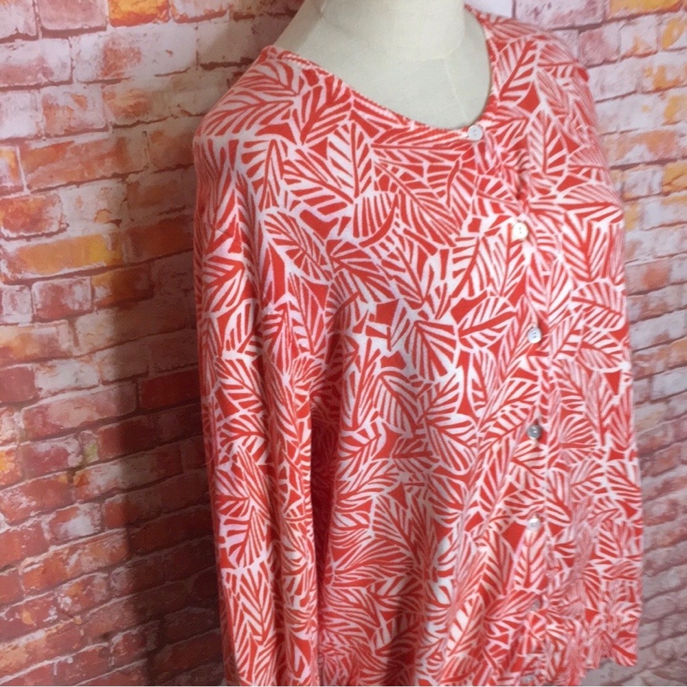 Eddie Bauer Orange and White Button Down  Cardigan Sweater - Picture 2 of 9